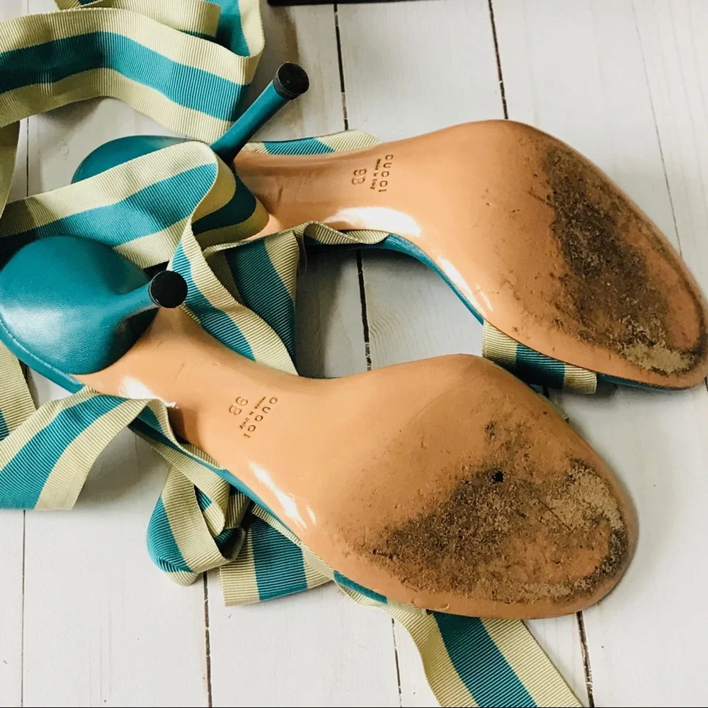 Authentic GUCCI Gross Grain Ribbon Tie-up Sandals - Picture 8 of 8